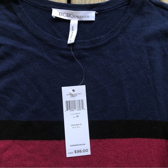 NWT BCBGeneration Navy & Burgundy Striped Fine Gage Knit Dress Sheath Size M - Picture 5 of 6